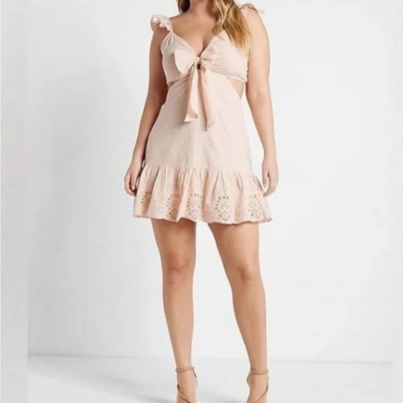 Express Blush Tie-Front Mini Dress - Picture 1 of 4